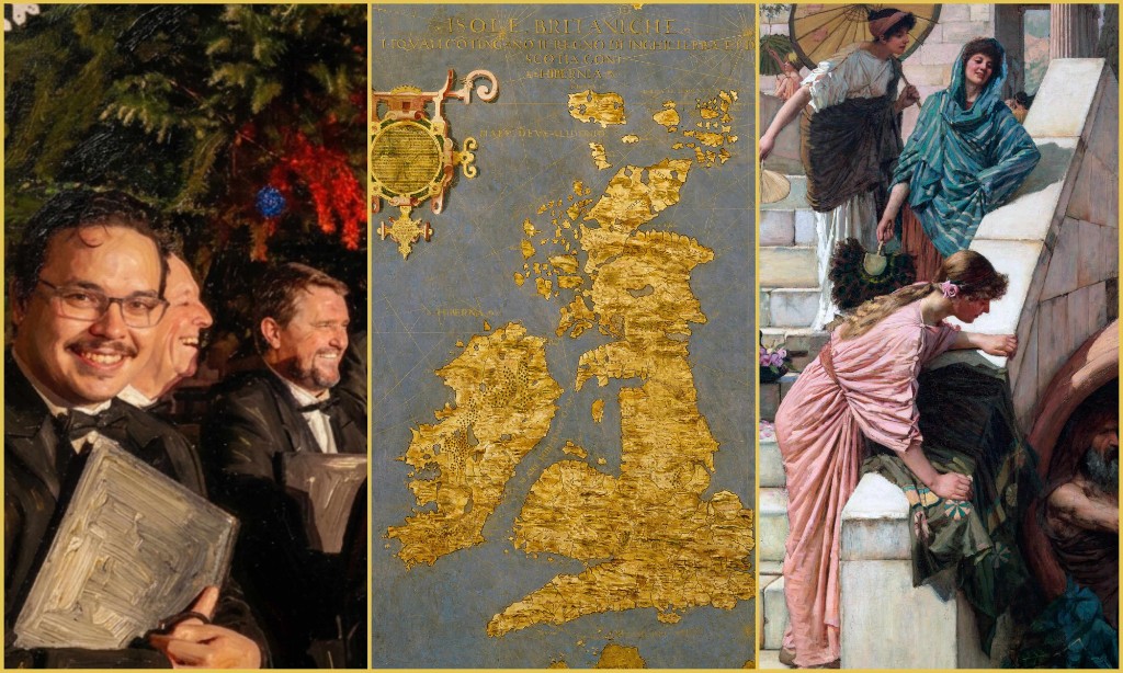 Composite season artwork featuring the Camerata, a historic map of the British Isles, and Diogenes